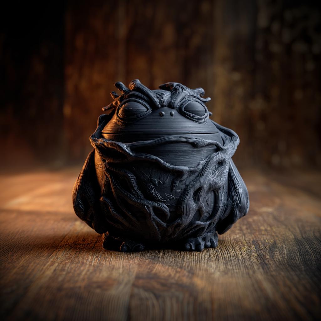 Dark Goblincore Frog Memorial Urn with Lid | 3D Printed Pet Ashes Keepsake Container for Woodland Shelf Decor Tribute Gift and Remembrance