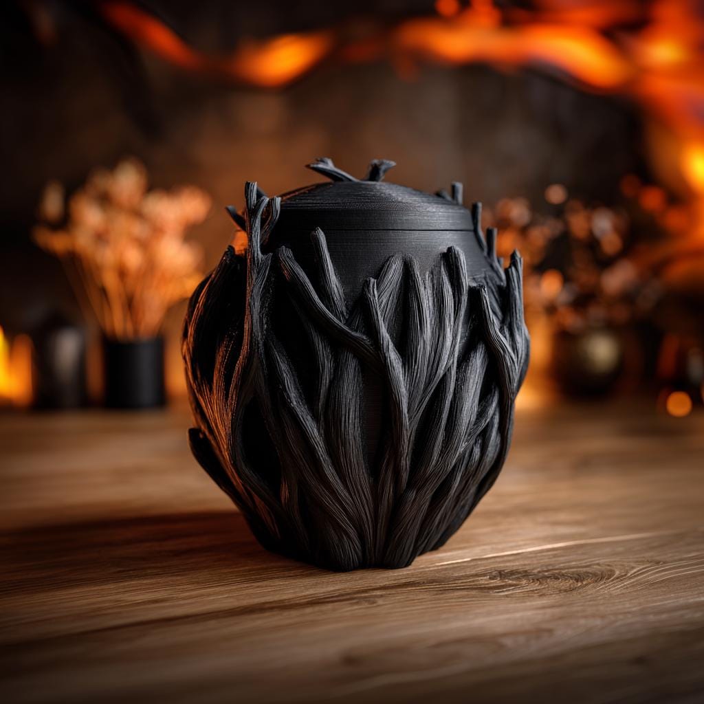 Dark Goblincore Woodland Memorial Urn with Lid | 3D Printed Pet Ashes Keepsake Container for Forest Shelf Decor Tribute Gift