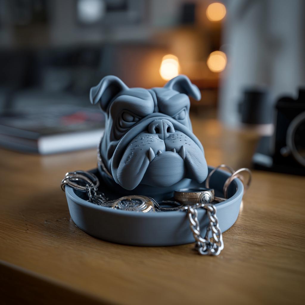 Bulldog Jewelry Organizer | Dog Ring Holder | 3D Printed Mens Watch Tray | Pet Lover Jewelry Dish | Dresser Valet Tray | Gift For Him Dad