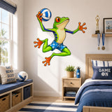 Weird Volleyball Frog Wall Vinyl Decal | Funny Beach Frog Sticker | Sports Animal Wall Art | Kids Room Playroom Gym Decor | Frog Lovers Gift