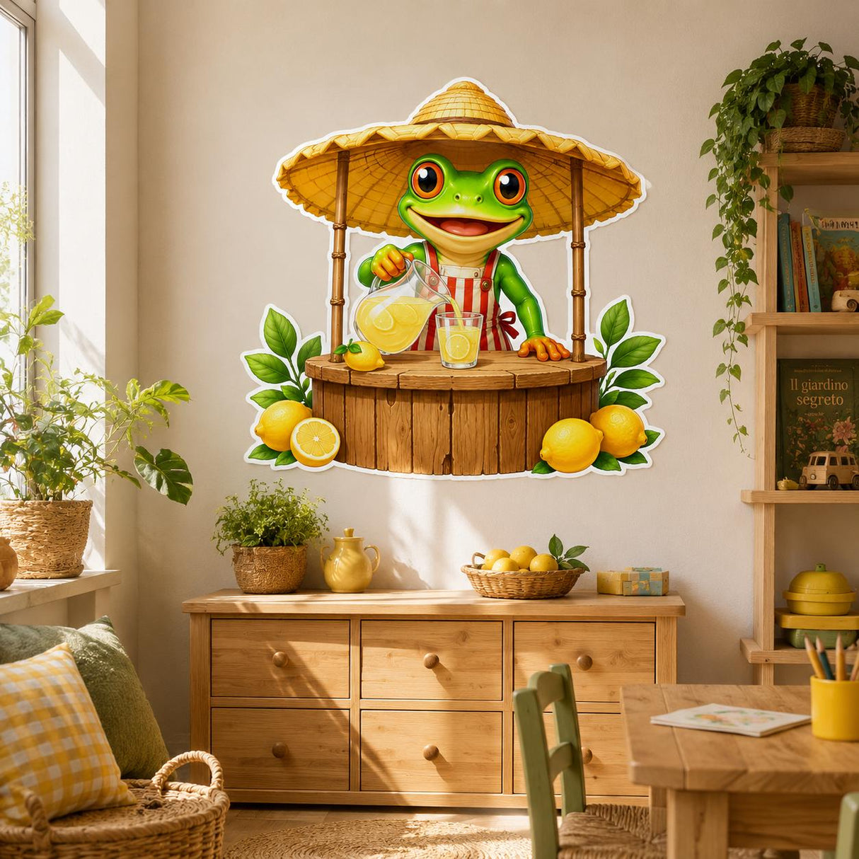 Weird Lemonade Frog Wall Vinyl Decal | Funny Frog Lemon Stand Sticker | Quirky Kitchen Wall Art | Kids Room Summer Decor