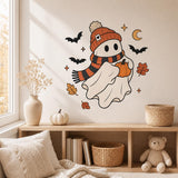Cute Halloween Ghost Wall Decal | Ghost & Pumpkin Wall Sticker | Autumn Halloween Decor | Kids Room Wall Art | Cozy Spooky Autumn Wall Decor