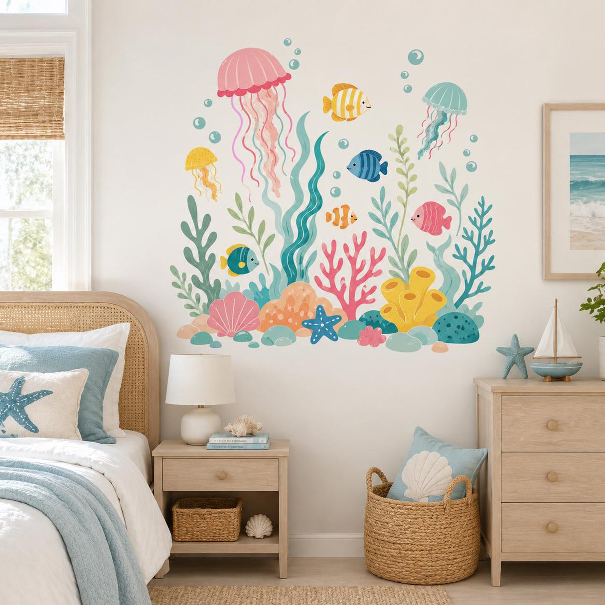 Under the Sea Wall Decal | Jellyfish & Fish Wall Sticker | Ocean Nursery Decor | Kids' Room Sea Life Wall Art | Pastel Underwater Wall Decor