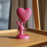 3D Printed Cute Bunny Heart Balloon Figurine, Minimalist Rabbit Desk Decor, Romantic Heart Statue, Nursery Decor, Love Tabletop Accent
