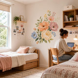 Pastel Floral Wall Decal | Botanical Flower Wall Sticker | Wildflower Bouquet Wall Art | Bedroom Decor | Soft Spring Flowers Wall Decoration