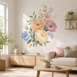 Pastel Floral Wall Decal | Botanical Flower Wall Sticker | Wildflower Bouquet Wall Art | Bedroom Decor | Soft Spring Flowers Wall Decoration