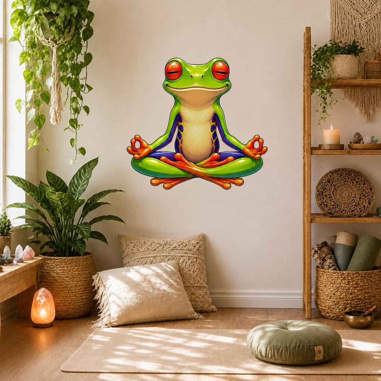 Weird Red Eyed Frog Wall Art Print | Meditating Frog Decor | Colorful Green Frog Art | Quirky Meditation Room Decor | Whimsical Frog Artwork