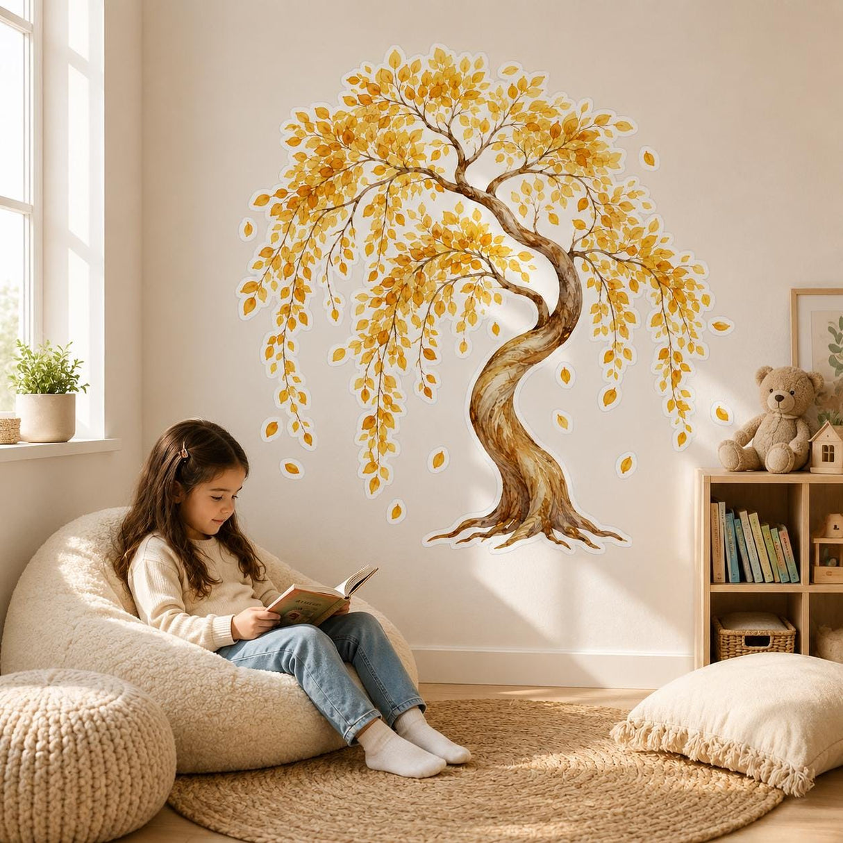 Watercolor Autumn Tree Wall Decal | Golden Yellow Leafy Tree Sticker | Botanical Wall Decor | Autumn Tree Mural | Nature Inspired Home Decor