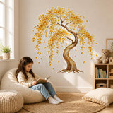 Watercolor Autumn Tree Wall Decal | Golden Yellow Leafy Tree Sticker | Botanical Wall Decor | Autumn Tree Mural | Nature Inspired Home Decor