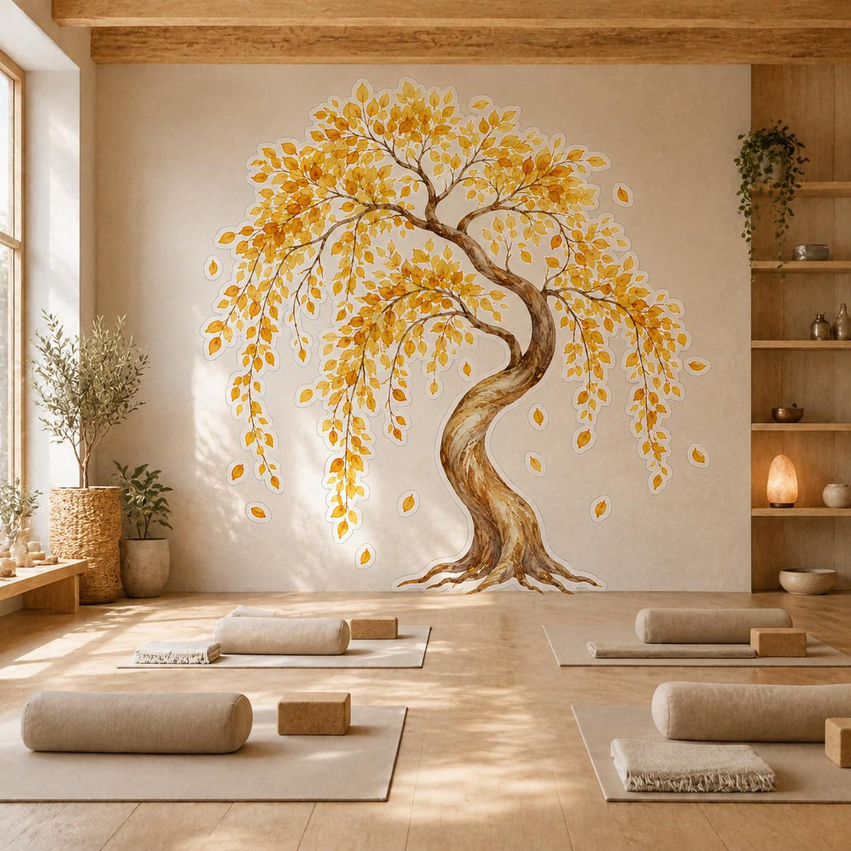 Watercolor Autumn Tree Wall Decal | Golden Yellow Leafy Tree Sticker | Botanical Wall Decor | Autumn Tree Mural | Nature Inspired Home Decor