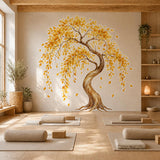 Watercolor Autumn Tree Wall Decal | Golden Yellow Leafy Tree Sticker | Botanical Wall Decor | Autumn Tree Mural | Nature Inspired Home Decor