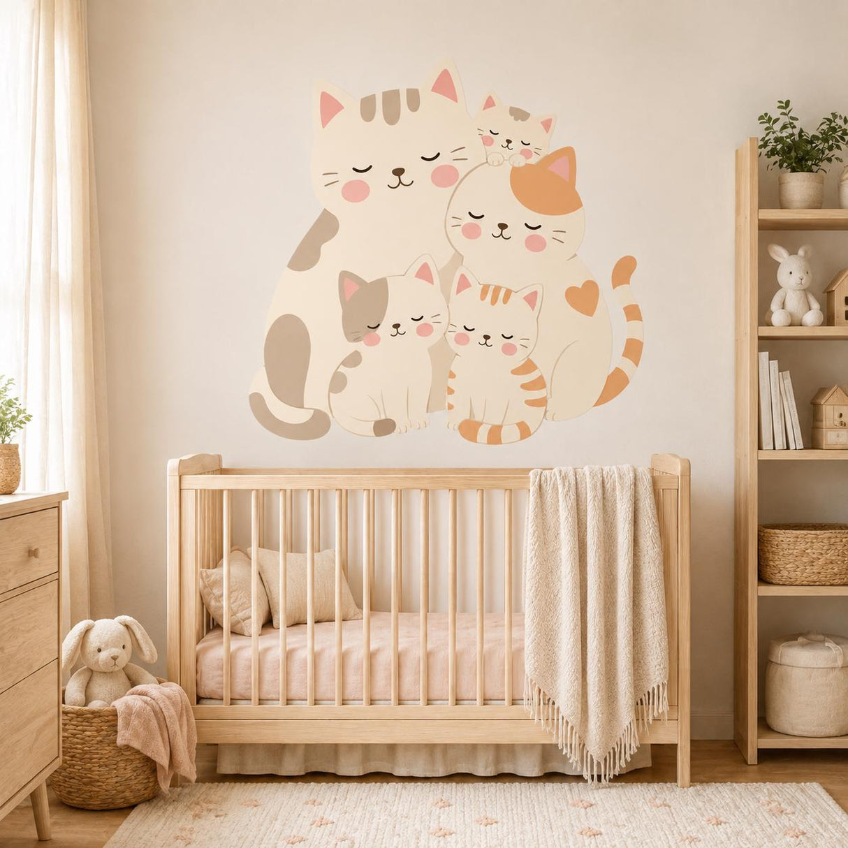 Cat Family Wall Decal | Cute Kitten Wall Sticker | Nursery Cat Wall Decor | Kawaii Animal Wall Art | Kids Room Decor | Pastel Cat Wall Mural