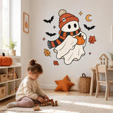 Cute Halloween Ghost Wall Decal | Ghost & Pumpkin Wall Sticker | Autumn Halloween Decor | Kids Room Wall Art | Cozy Spooky Autumn Wall Decor