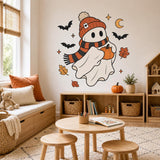 Cute Halloween Ghost Wall Decal | Ghost & Pumpkin Wall Sticker | Autumn Halloween Decor | Kids Room Wall Art | Cozy Spooky Autumn Wall Decor