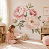 Pink Peony Floral Wall Decal | Watercolor Flower Wall Sticker | Pink Botanical Wall Decor | Bedroom Floral Decor | Peony Flower Wall Sticker