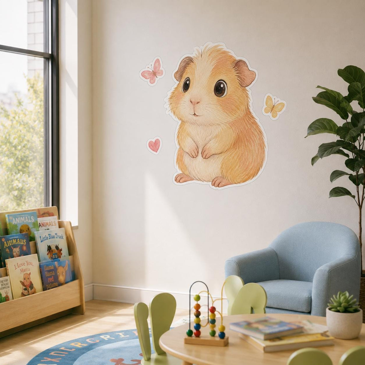 Cute Guinea Pig Wall Decal | Guinea Pig Wall Sticker | Nursery Animal Decor | Kids Room Wall Art | Pastel Pet Wall Decor | Butterfly Accents
