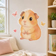 Soft watercolor-style illustration of a round peach and cream guinea pig with large brown eyes, a pink nose, and small folded ears, surrounded by two pastel butterflies and a small pink heart on a white background.