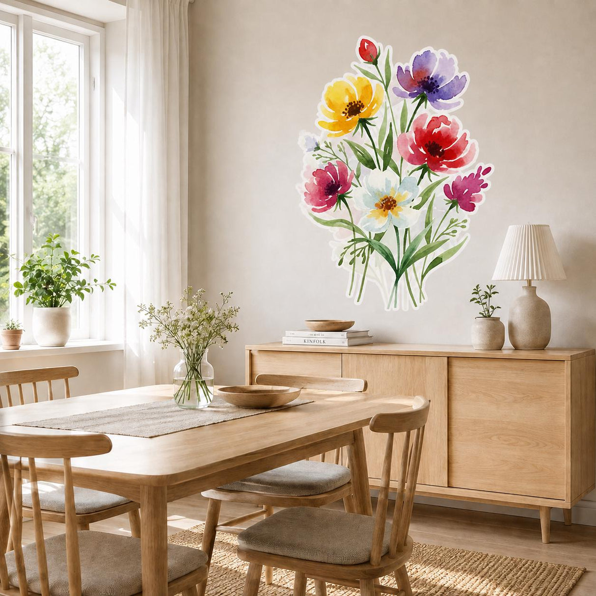 Colorful Wildflower Wall Decal | Floral Bouquet Wall Sticker | Botanical Flower Wall Art | Bedroom Decor | Vibrant Spring Flowers Wall Decor