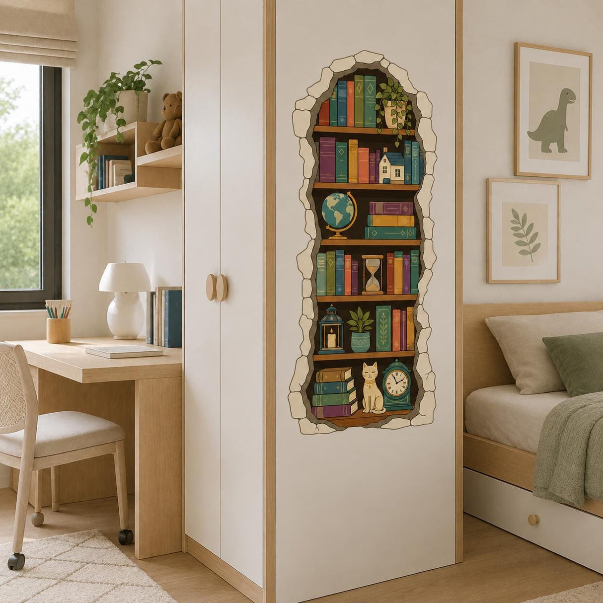 Bookshelf Wall Decal | Cozy Library Wall Sticker | Book Lover Room Decor | Reading Nook Wall Art | 3D Stone Niche Bookshelf Wall Decorations