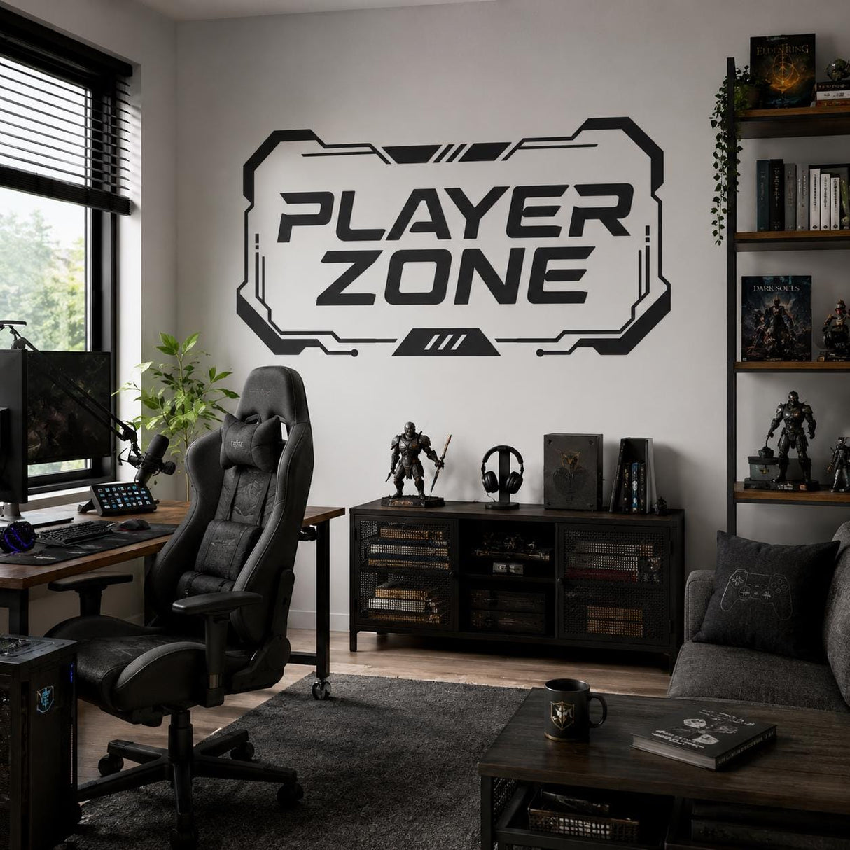 Player Zone Wall Decal | Gaming Room Wall Sticker | Gamer Bedroom Decor | Teen Game Room Wall Art | Black Futuristic Gaming Wall Decorations