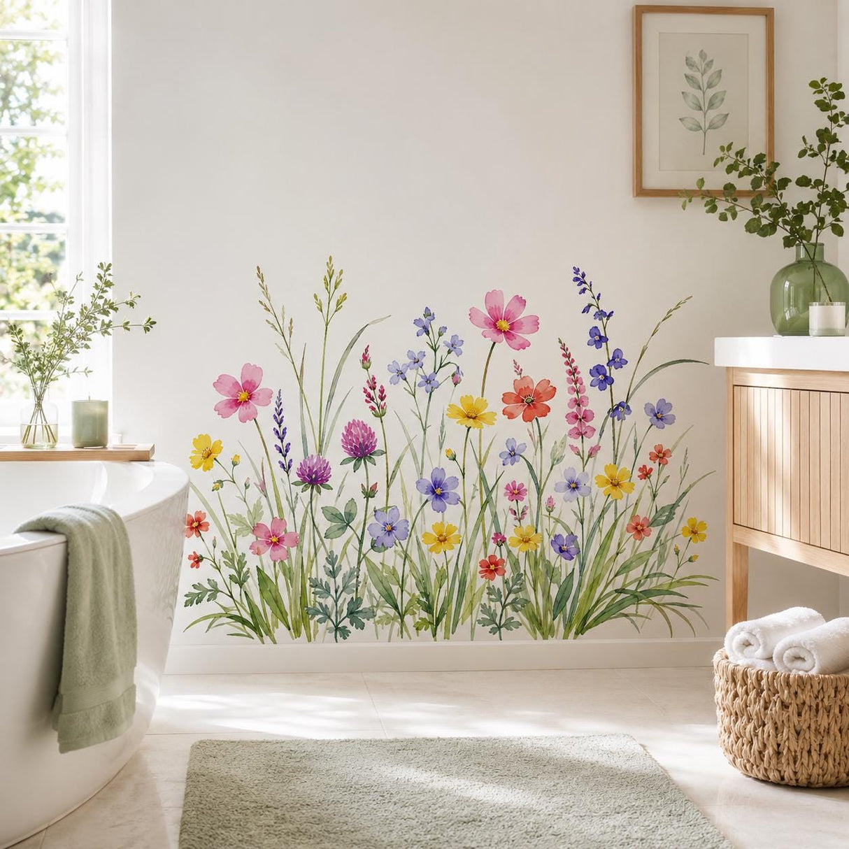 Watercolor Wildflower Wall Decal | Meadow Flower Wall Sticker | Botanical Bedroom Decor | Colorful Wildflower Art | Spring Garden Wall Decor