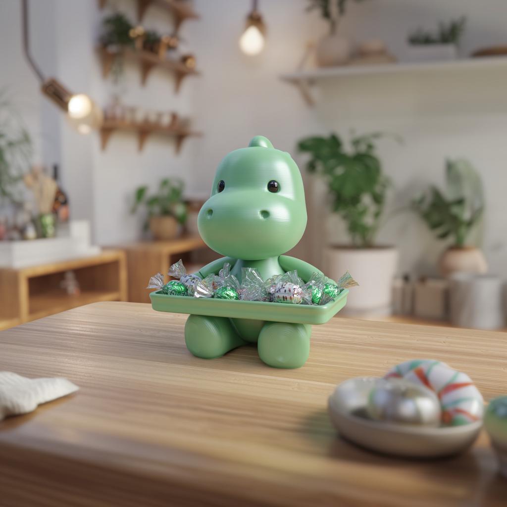 3D Printed Cute Baby Dinosaur Candy Dish, Sitting Animal Figurine Tray, Desktop Key Holder, Whimsical Snack Serving Bowl, Desk Organizer