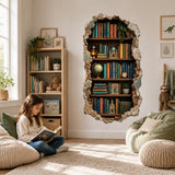 3D Bookshelf Wall Decal | Vintage Library Wall Sticker | Book Nook Wall Art | Broken Wall Illusion | Reading Room Decor | Bookish Wall Decor