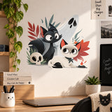 Cute Halloween Cat Wall Decal | Black and White Cats with Ghost | Whimsical Spooky Wall Decor | Vinyl Wall Sticker | Cat Lover Room Decor