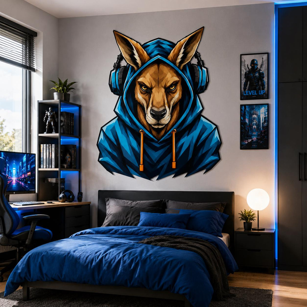 Kangaroo Gamer Wall Decal | Gaming Kangaroo Wall Sticker | Headphones Animal Decor | Kids Room Wall Art | Cool Gamer Bedroom Wall Decoration