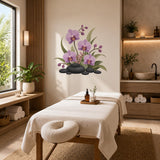 Purple Orchid Wall Decal | Orchid Flower Wall Sticker | Spa Stones Botanical Decor | Bedroom Floral Wall Art | Zen Botanical Wall Decoration