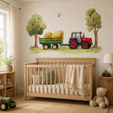 Red Tractor Wall Decal | Farm Tractor & Hay Trailer Wall Sticker | Rustic Kids Room Decor | Country Nursery Wall Art | Farm Wall Decorations