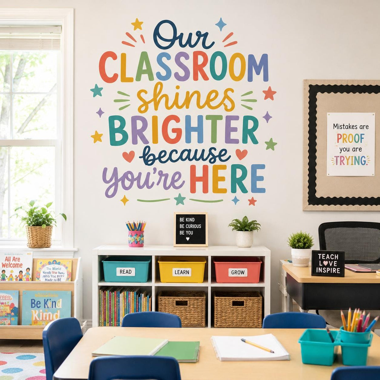 Our Classroom Shines Brighter Wall Decal | Kids Classroom Wall Sticker | Colorful School Decor | Positive Message Wall Art | Classroom Decor