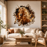 3D Broken Wall Unicorn Wall Decal | Cosmic Galaxy Horse Wall Sticker | Fantasy Bedroom Decor | Vinyl Wall Art | Kids Bedroom Wall Decor
