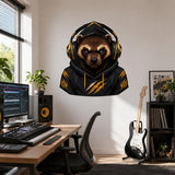 Raccoon Gamer Wall Decal | Gaming Raccoon Wall Sticker | Headphones Animal Decor | Teen Room Wall Art | Black Gold Gaming Bedroom Wall Decor