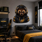 Raccoon Gamer Wall Decal | Gaming Raccoon Wall Sticker | Headphones Animal Decor | Teen Room Wall Art | Black Gold Gaming Bedroom Wall Decor