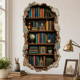3D Bookshelf Wall Decal | Vintage Library Wall Sticker | Book Nook Wall Art | Broken Wall Illusion | Reading Room Decor | Bookish Wall Decor