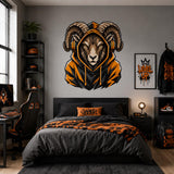 Ram Gamer Wall Decal | Gaming Ram Wall Sticker | Horned Animal Decor | Teen Game Room Wall Art | Orange Hoodie Gamer Bedroom Wall Decoration