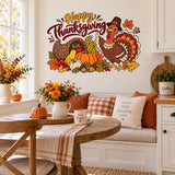 Happy Thanksgiving Wall Decal with Turkey and Cornucopia | Fall Harvest Vinyl Wall Decor | Classroom Kitchen Dining Room Decor Party Decor