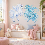 Pair of Unicorn Vinyl Wall Decal | Blue and Turquoise Fantasy Horse Wall Sticker | Pastel Unicorn Nursery Decor | Kids Bedroom Wall Decor