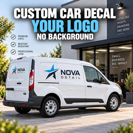 Custom printed vehicle logo decal, contour cut around the artwork without a surrounding rectangular background.