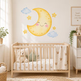 Smiling Moon Wall Decal | Cute Moon Stars Wall Sticker | Nursery Celestial Decor | Baby Room Wall Art | Kids Bedroom Decor | Moon Star Decor
