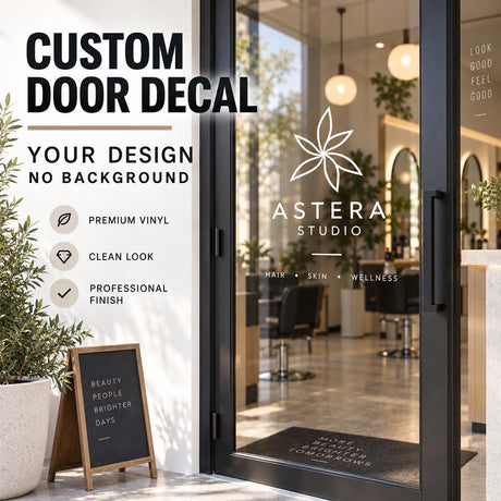 Custom printed door logo decal with lettering or artwork cut without a surrounding rectangular background.