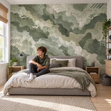 Green Abstract Camouflage Wallpaper | Topographic Map Wall Mural | Self Adhesive Vinyl | Teen Bedroom Feature Wall | Earth Tone Camo Decor