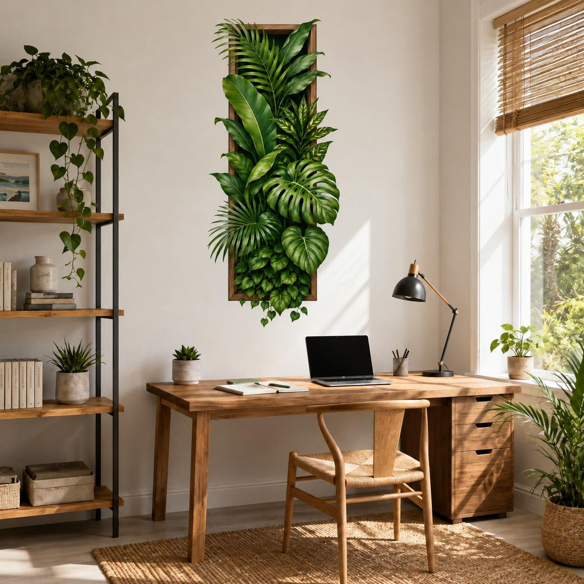 Tropical Botanical Wall Decal | Framed Greenery Wall Decor | Vertical Plant Wall Sticker | Indoor Jungle Living Room Decor | Vinyl Wall Art
