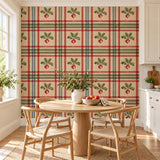 Radish Plaid Self Adhesive Vinyl Wallpaper | Farmhouse Kitchen Wall Mural | Cottagecore Vegetable Wall Covering | Vintage Country Decor Art