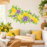 Lemon and Purple Floral Wall Decal | Citrus Vinyl Wall Sticker for Kitchen | Botanical Dining Decor | Mediterranean Inspired Kitchen Decor