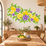 Lemon and Purple Floral Wall Decal | Citrus Vinyl Wall Sticker for Kitchen | Botanical Dining Decor | Mediterranean Inspired Kitchen Decor