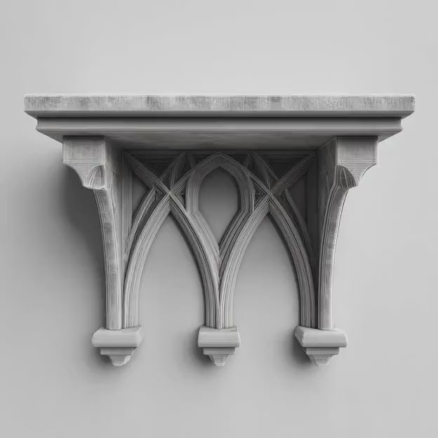 3D Printed Gothic Arch Wall Shelf | Medieval Cathedral Floating Ledge | Dark Fantasy Home Decor Display for Candles, Crystals and Icons