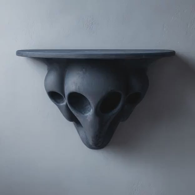 3D Printed Alien Head Wall Shelf | Sci-Fi Horror Floating Ledge | Dark Fantasy UFO Decor for Gaming Room, Man Cave or Modern Interior