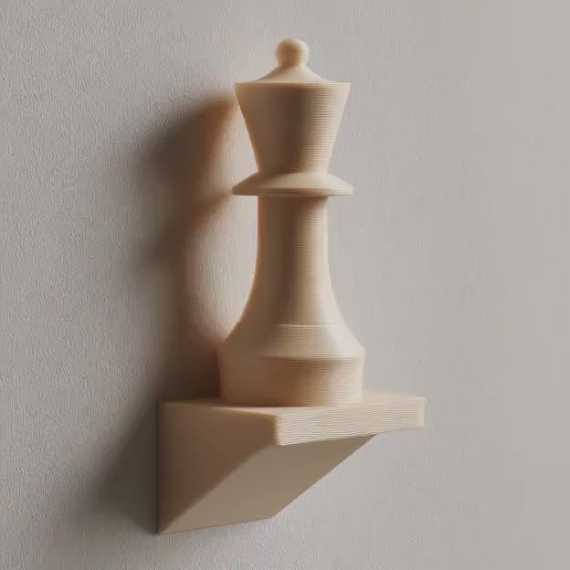 3D Printed Chess Piece Wall Decor | Minimal Queen Inspired Sculpture Ledge | Modern Game Room Display Accent | Office and Living Room Art